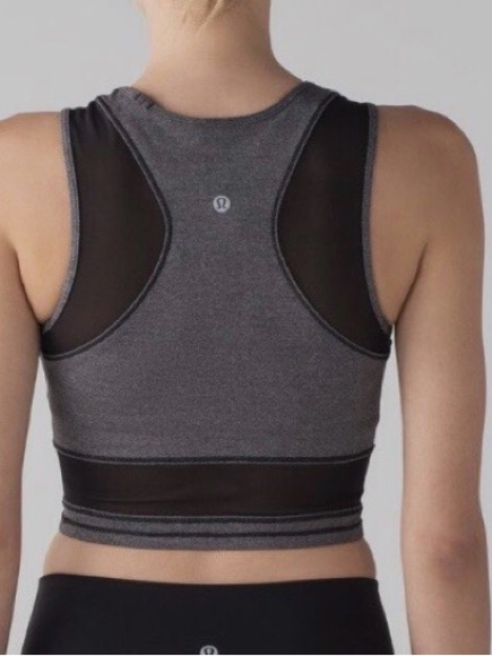 lululemon athletica Gray and Black Racerback Mesh Crop Tank
